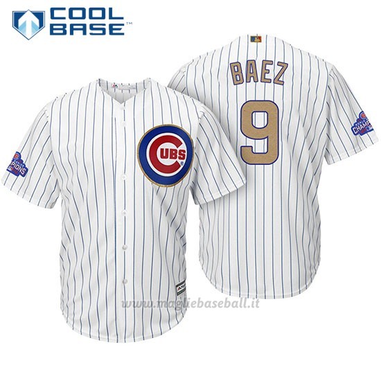 Maglia Baseball Uomo Chicago Cubs 9 Javier Baez Bianco Or Program Cool Base